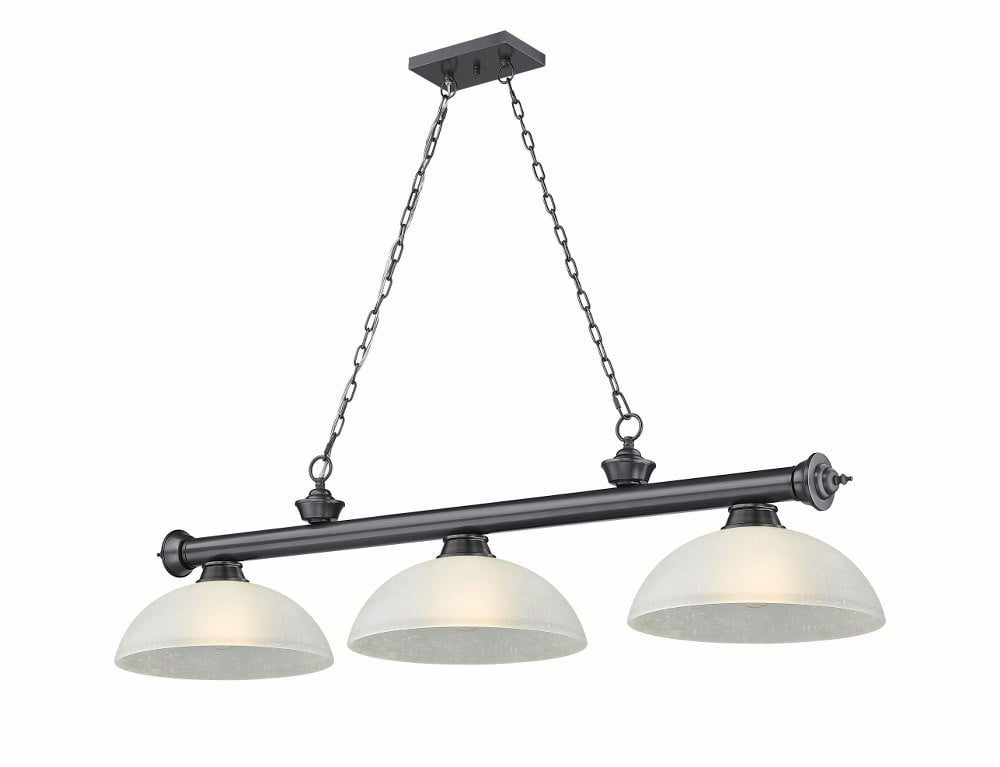 Bronze Plate 3-Light Steel Chandelier with White Linen Glass Shades