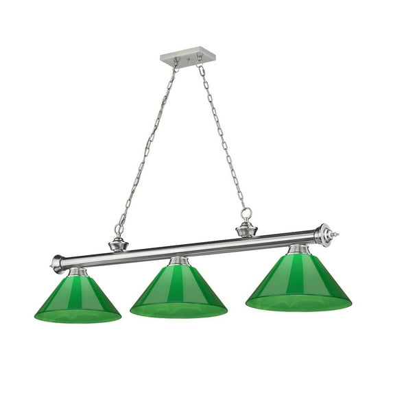 Z-Lite Cordon 3 Light Billiard, Steel Frame, Green Shade Color