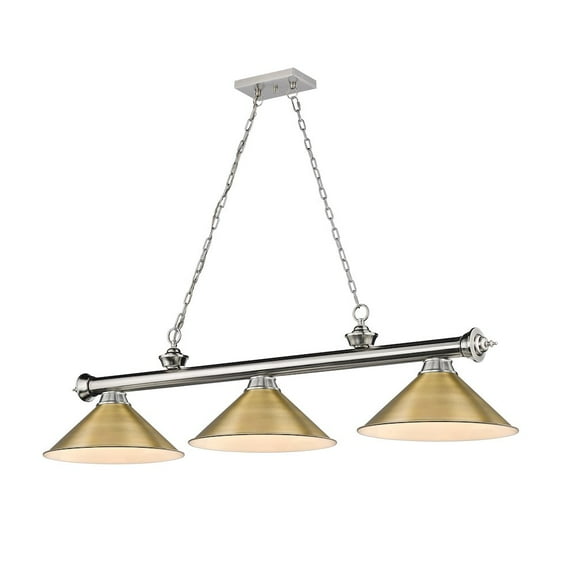 Z-Lite Cordon 3 Light Billiard, Steel Frame, Rubbed Brass Shade Color