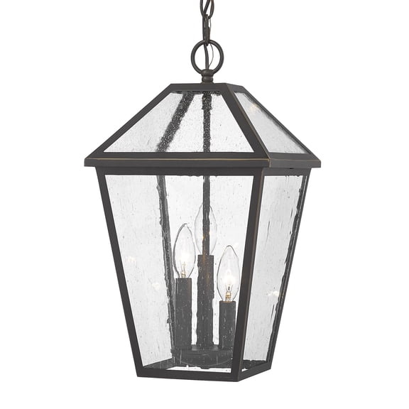 Z-Lite Talbot 3 Light 18" Seedy Glass Stainless Steel Outdoor Pendant in Bronze
