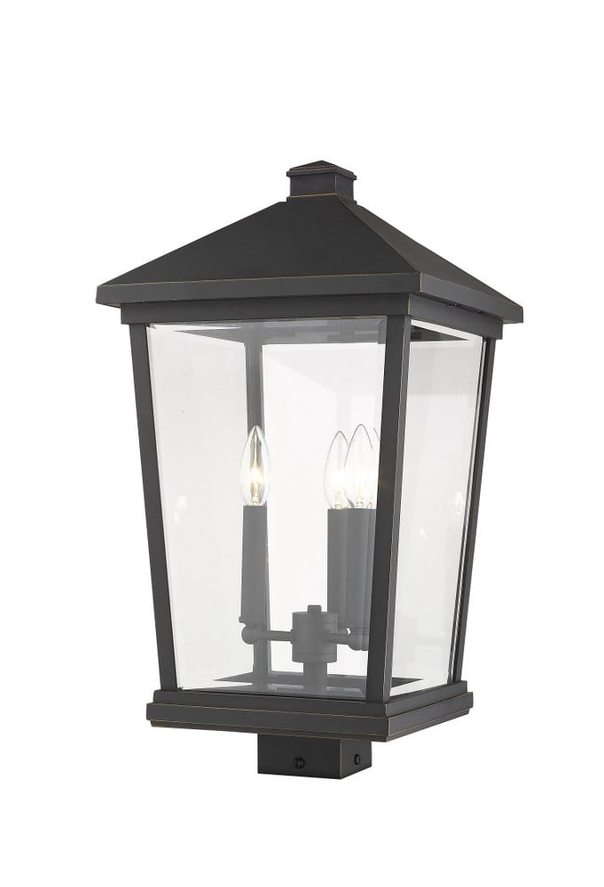 Z-Lite Beacon 3 Light 22" Glass Aluminum Outdoor Lamp Post Fixture in Bronze
