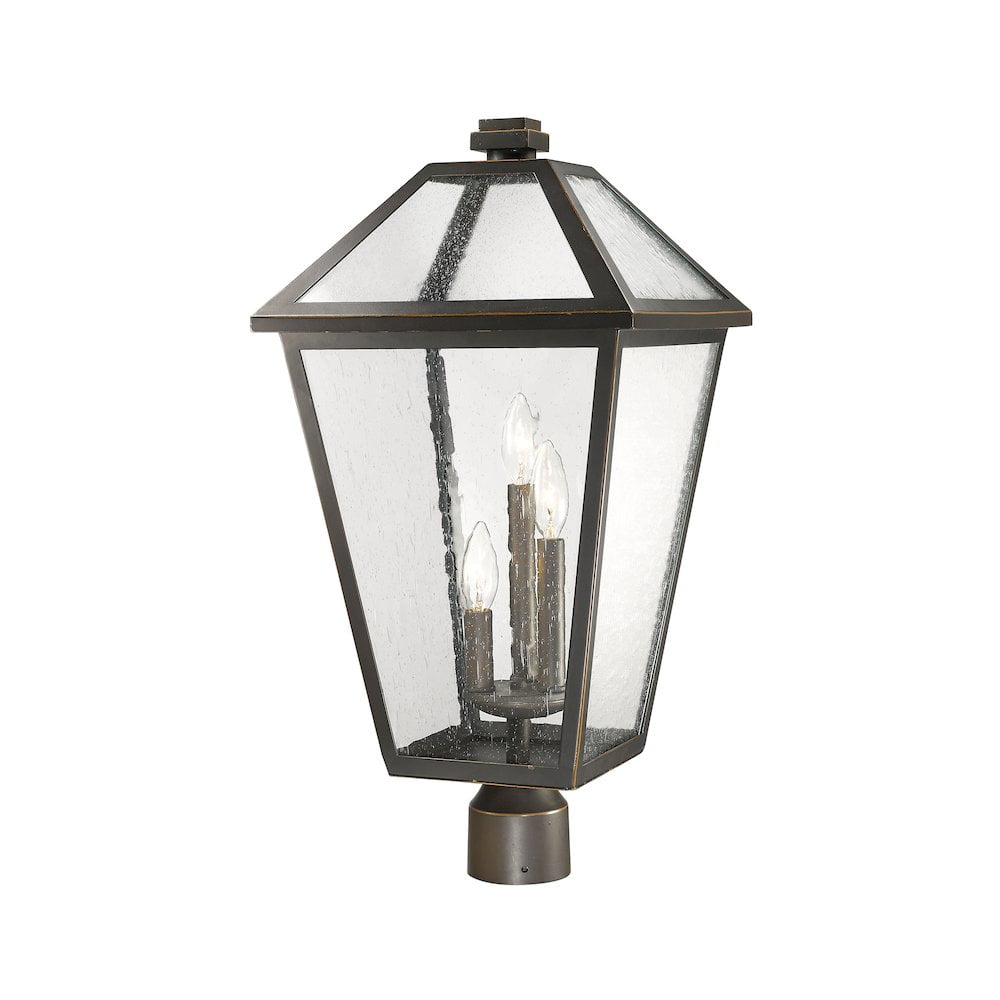 Z-Lite Talbot 3 Light 24" Seedy Glass Steel Outdoor Lamp Post Fixture in Bronze