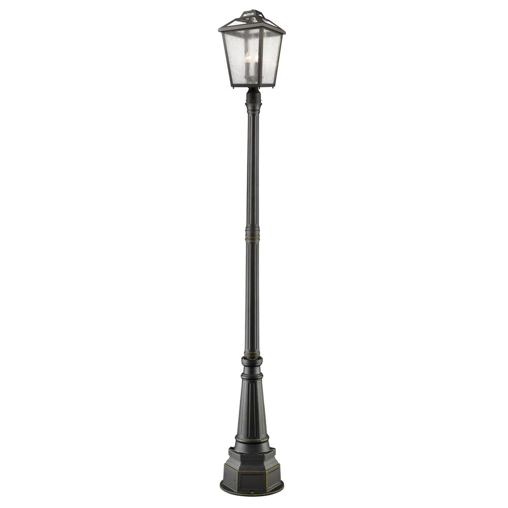 Z-Lite Roundhouse 3 Light 115" Seedy Glass Aluminum Outdoor Lamp Post in Black