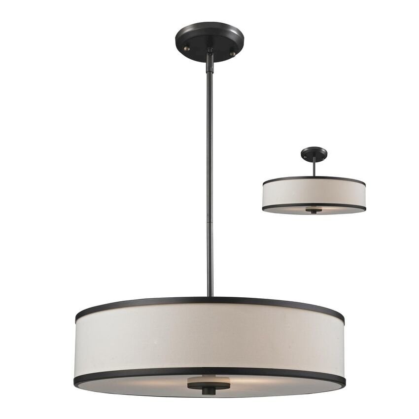 Bronze Drum 19.5" Convertible Pendant Light with Crème Shade
