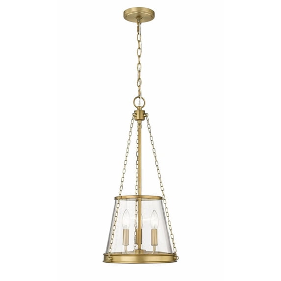 341P12-RB-Z-Lite-Prescott - 3 Light Pendant In Industrial Style-25 Inches Tall and 12 Inches Wide-Rubbed Brass Finish -Traditional Installation