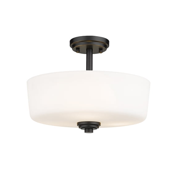 Z-Lite Arlington 15" Round Glass Steel Semi Flush Mount in Matte Opal and Black