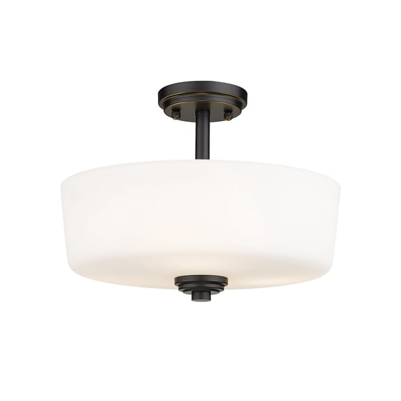 Z-Lite Arlington 15" Round Glass Steel Semi Flush Mount in Matte Opal and Black