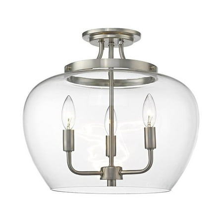 Z-Lite Joliet 3 Light Clear Glass Steel Semi Flush Mount in Brushed Nickel
