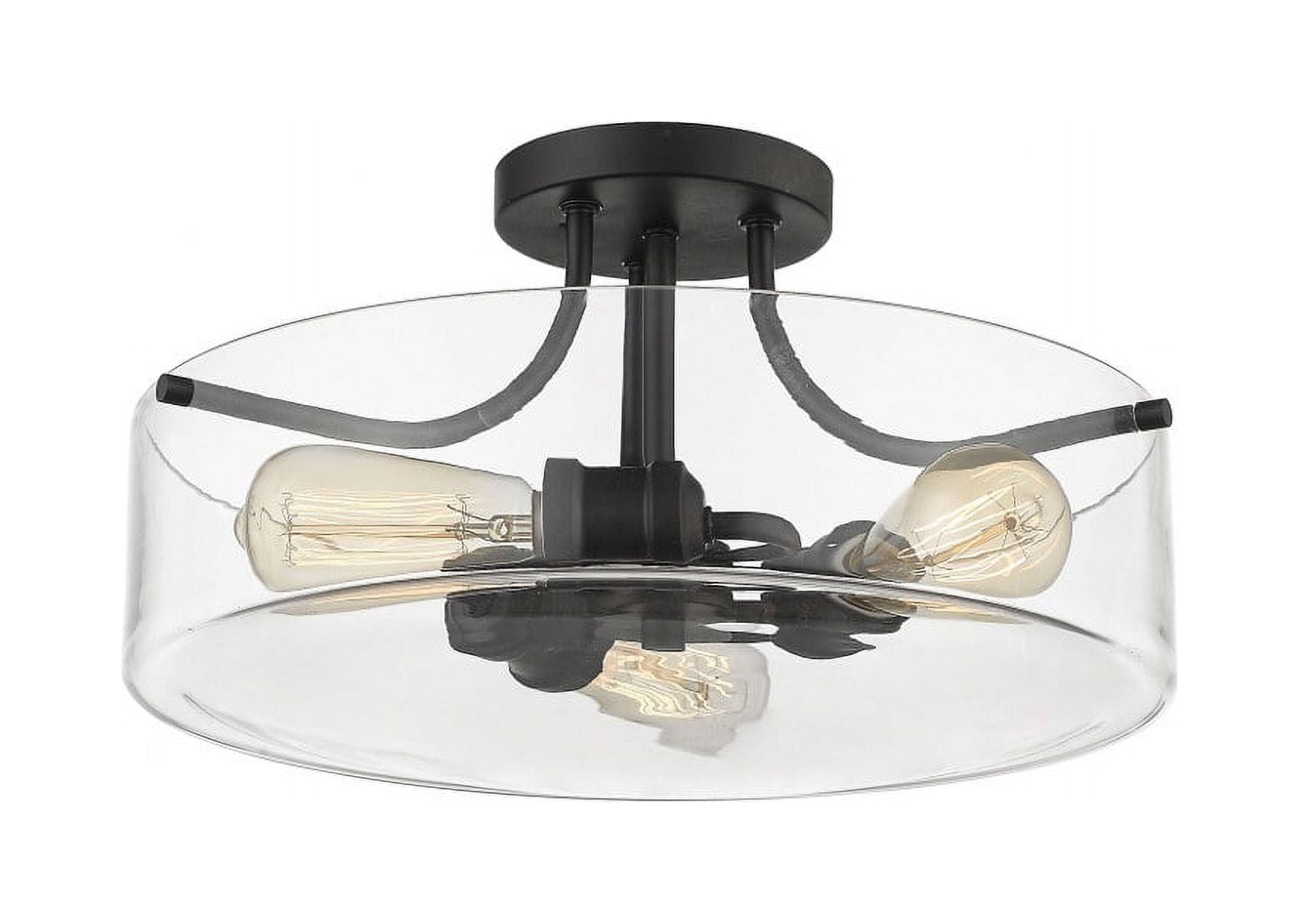 Matte Black and Clear Glass 3-Light Semi-Flush Mount