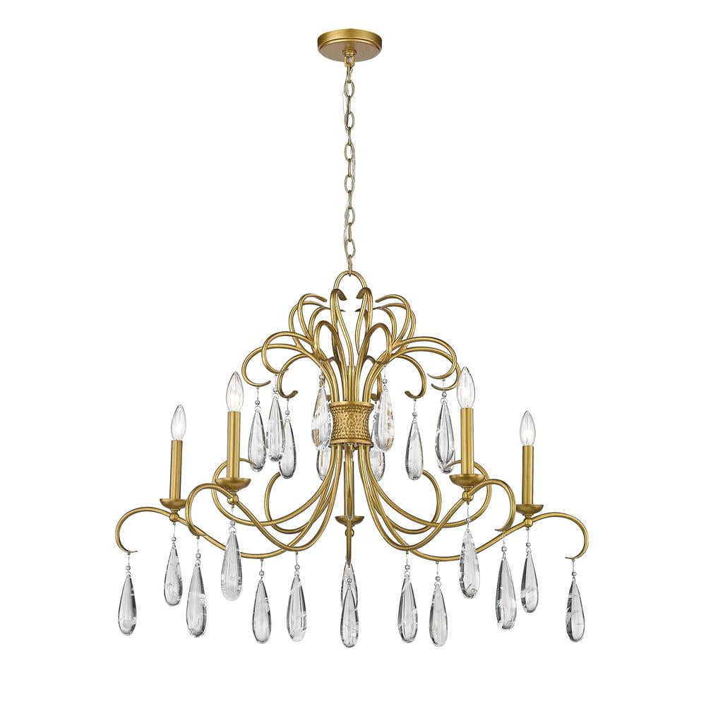 Gilded Gold Crystal 5-Light Candle Style Chandelier