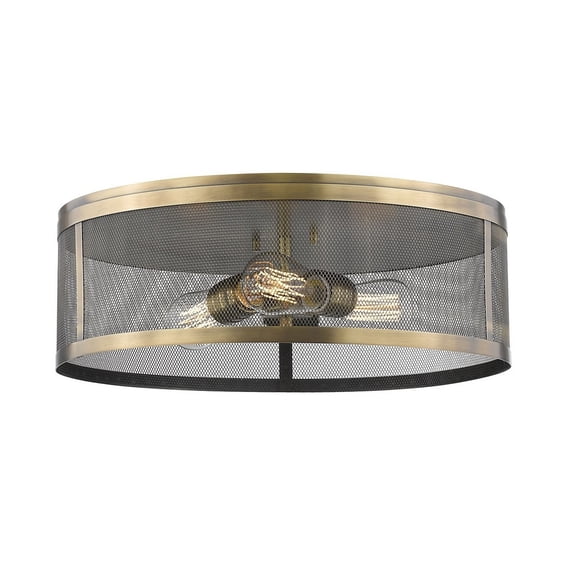 3 Light Flush Mount In Industrial Style 18 Inches Wide By 6 Inches High-Natural Brass Finish-Natural Brass Shade Color Z-Lite 331F18-Nb