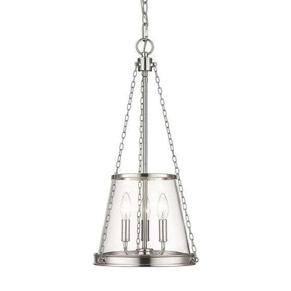 341P12-PN-Z-Lite-Prescott - 3 Light Pendant In Industrial Style-25 Inches Tall and 12 Inches Wide-Polished Nickel Finish -Traditional Installation