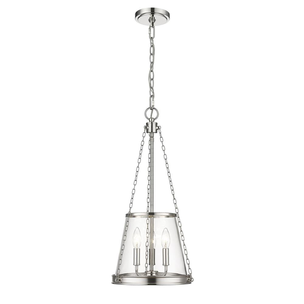 Polished Nickel 3-Light Glass Pendant with Chain