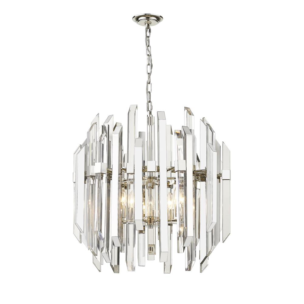 Viviana Art Deco 4-Light Pendant in Rubbed Brass with Alabaster Strips