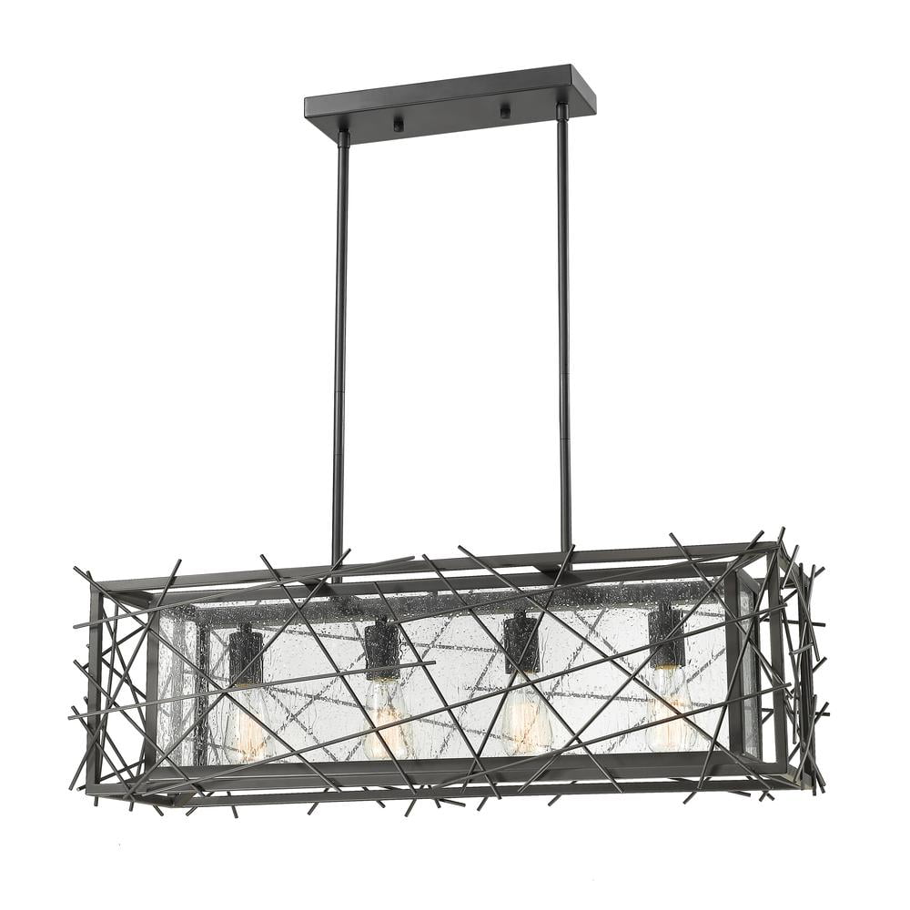 Bronze and Clear Seedy Glass 4-Light Linear Chandelier
