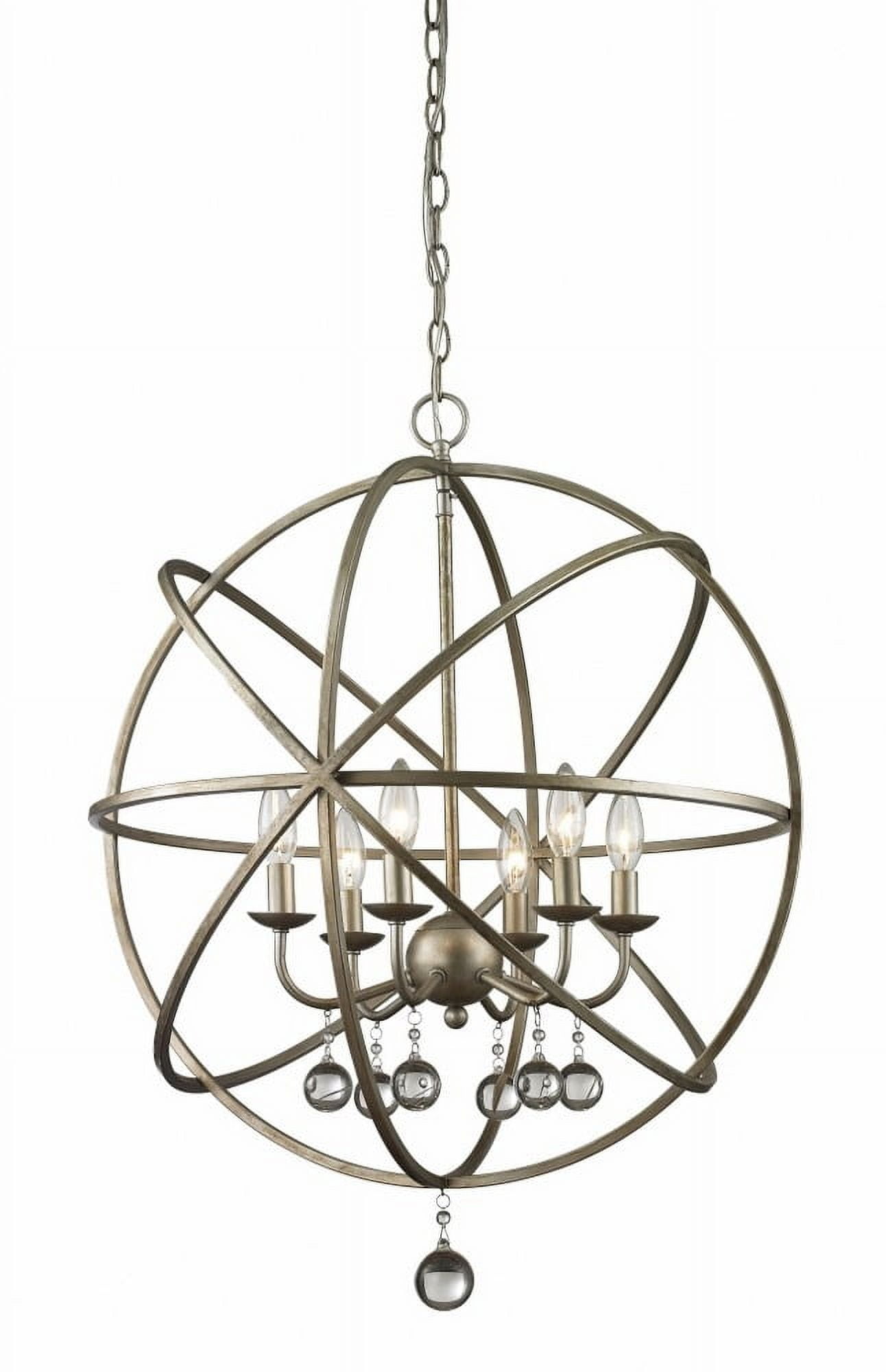 Antique Silver Crystal Globe 6-Light Pendant
