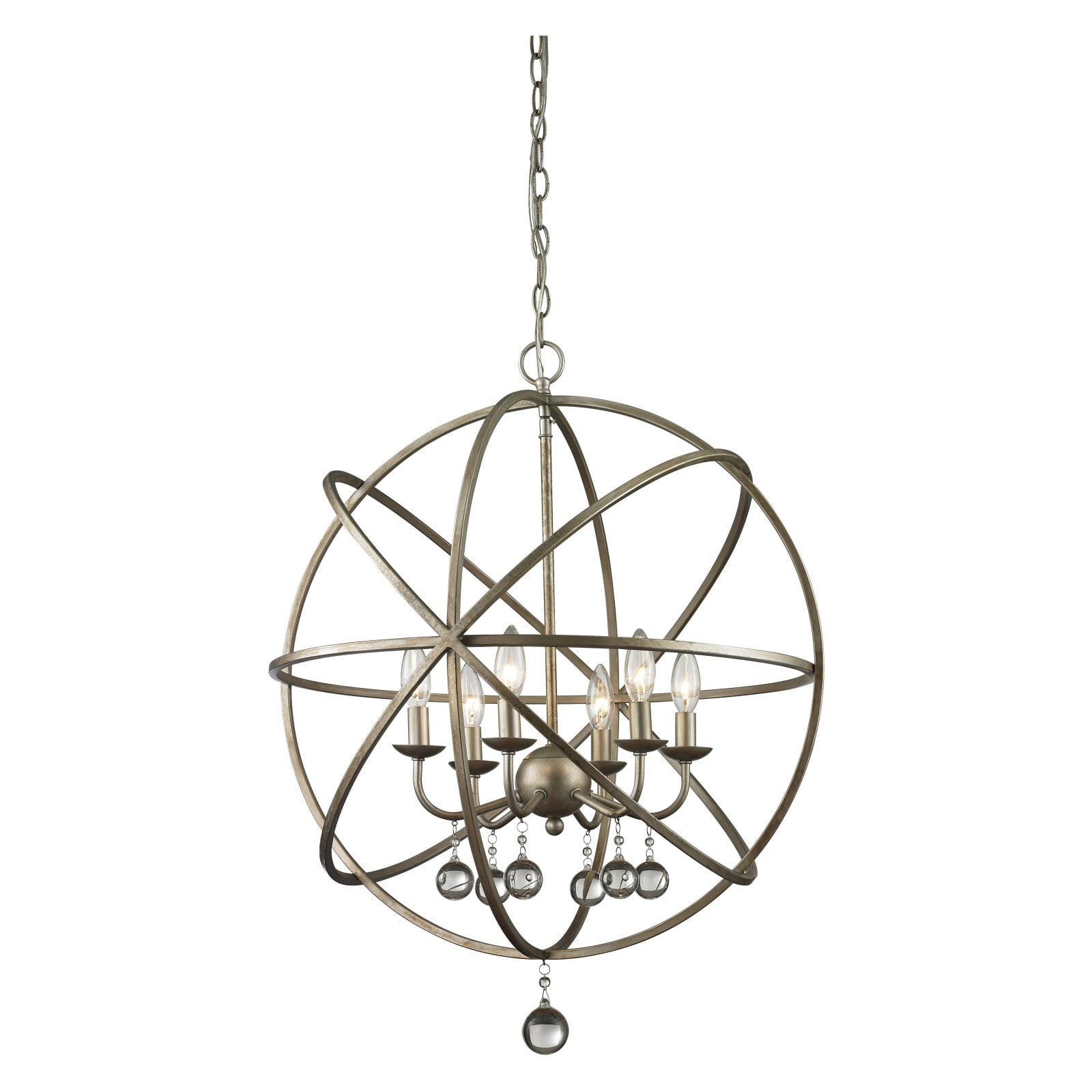 Antique Silver Crystal Globe 6-Light Pendant
