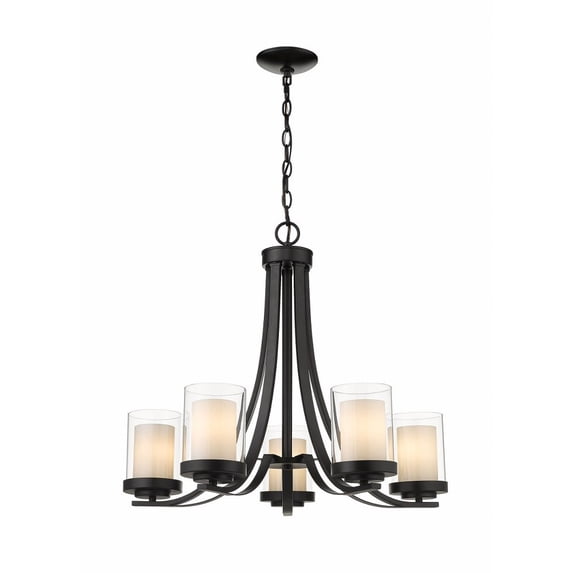 Z-Lite Willow 5 Light Glass Shade Steel Chandelier in Matte Black