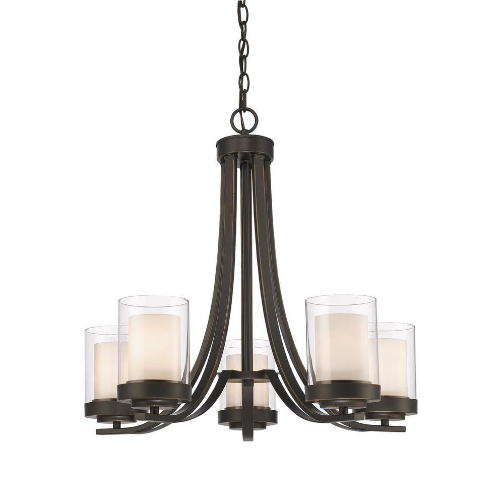 Willow Olde Bronze 5-Light Chandelier with Matte Opal & Clear Glass