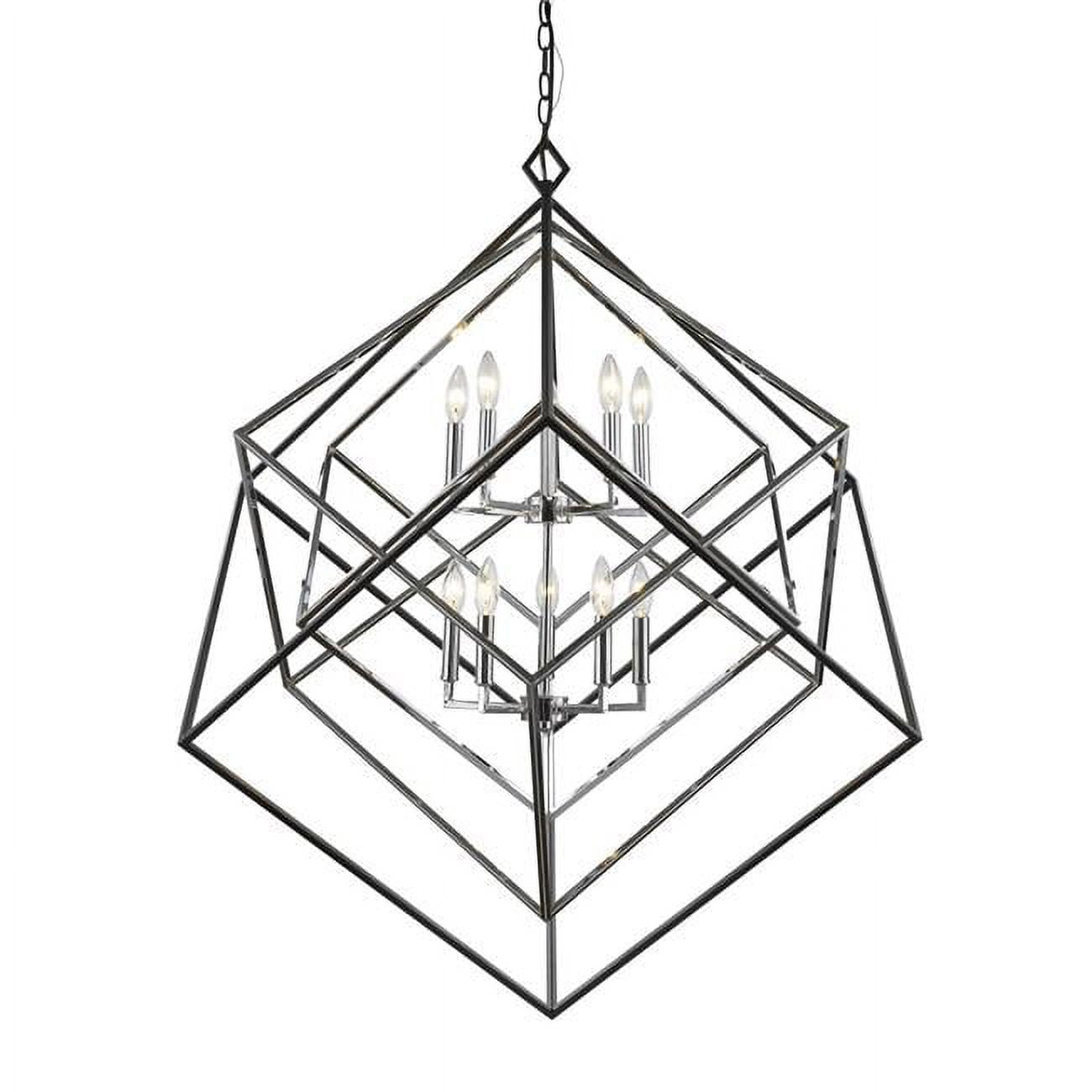 Euclid Chrome and Matte Black Geometric 10-Light Chandelier