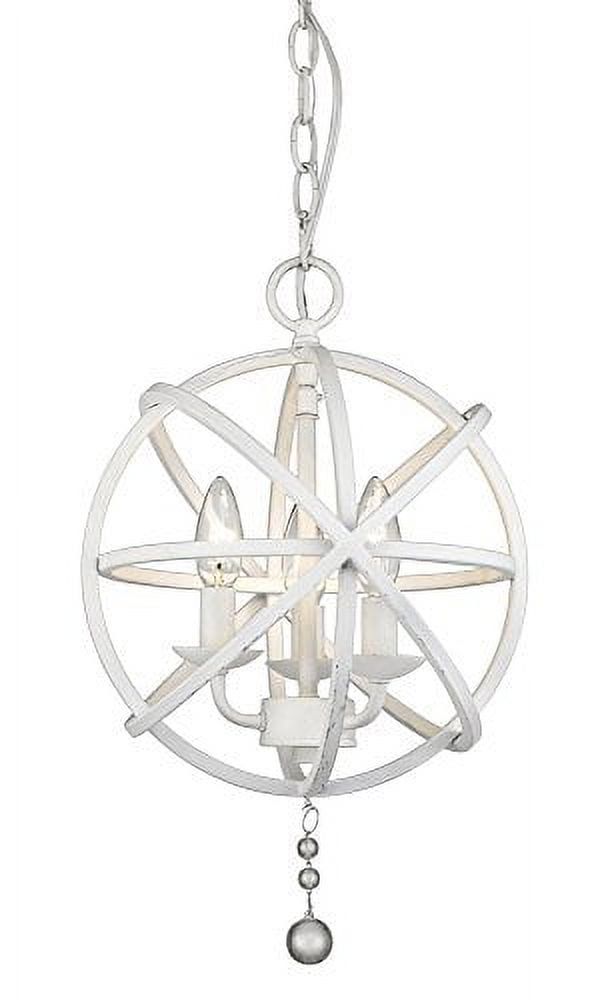 Matte White Steel 3-Light Orb Chandelier with Crystal Accents