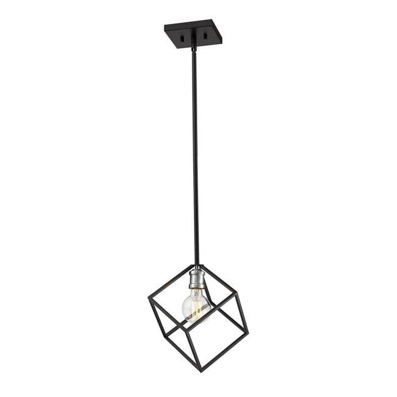 Modern Cube-Shaped Two-Tone Pendant Light in Matte Black and Brushed Nickel