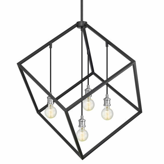 Z-Lite Vertical 4 Light 34" Steel Cage Pendant in Matte Black and Brushed Nickel