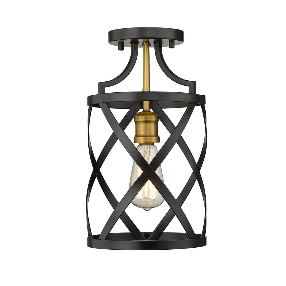 Malcalester 8" Matte Black & Olde Brass Flush Mount Light