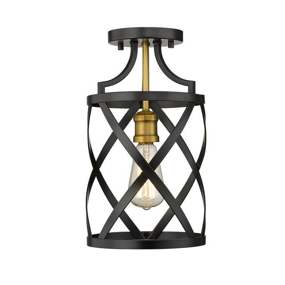 1 Light Flush Mount In Restoration Style 8 Inches Wide By 14.5 Inches High-Matte Black/Olde Brass Finish Z-Lite 481F1-Mb-Obr