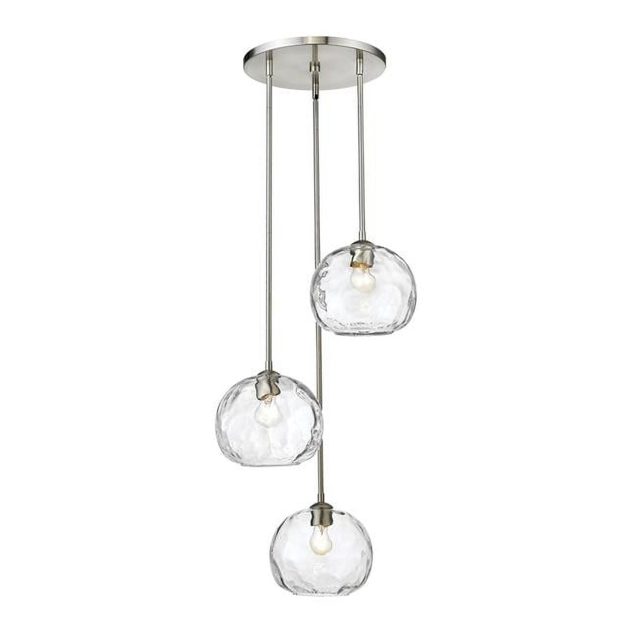 Chloe 3-Light Brushed Nickel Glass Pendant Chandelier