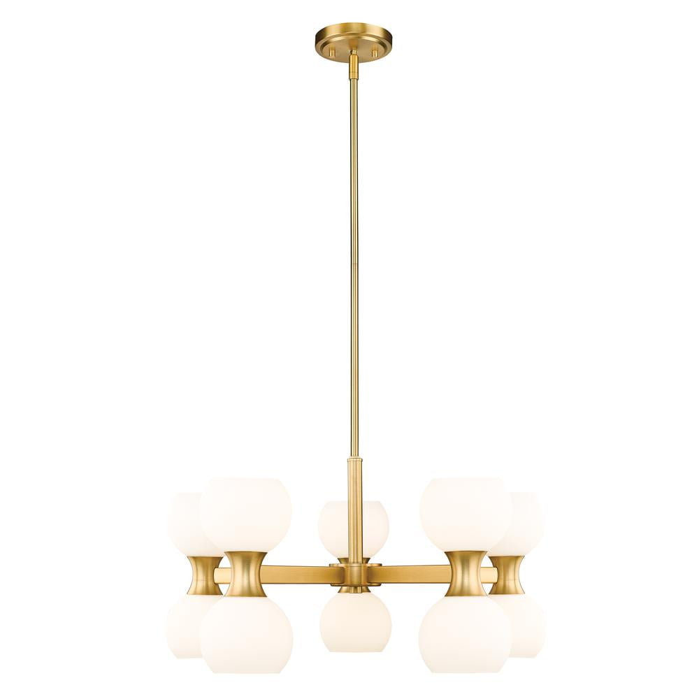 Modern Gold 10-Light Chandelier with Opal Glass Shades