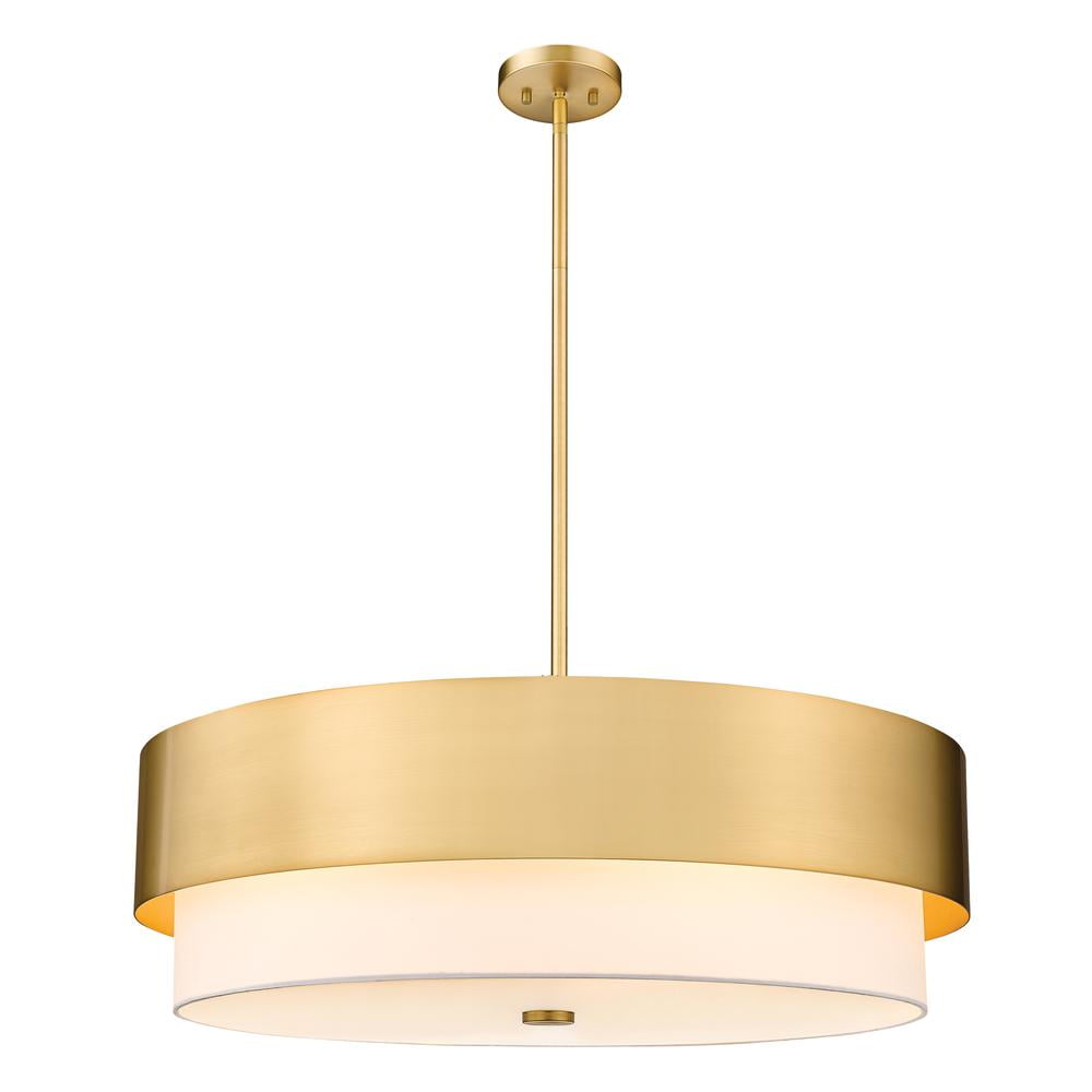 Modern Gold 32" Drum Chandelier with White Fabric Shade