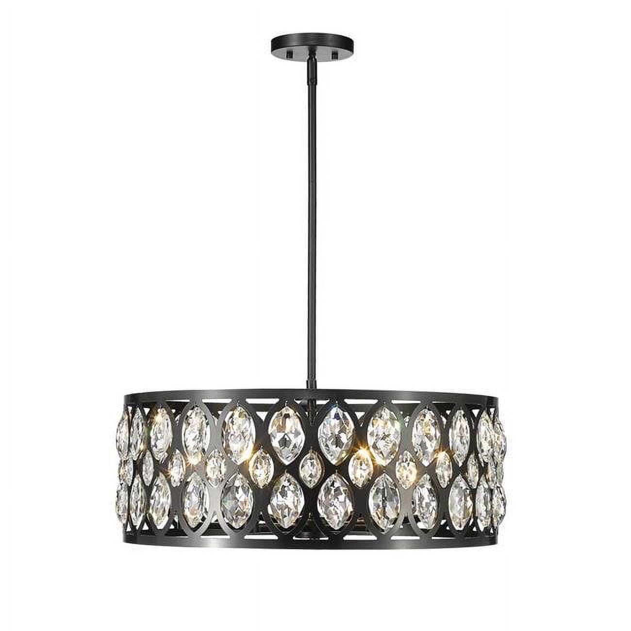 Ellipse-Carved Steel and Crystal 6-Light Chandelier in Matte Black