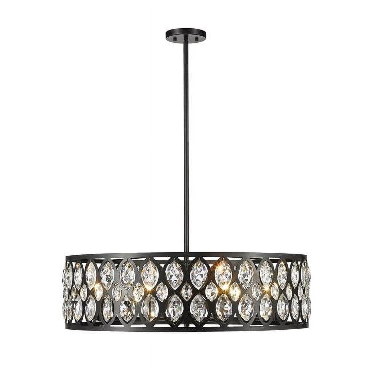 Elegant Matte Black Crystal Pendant 8-Light Chandelier