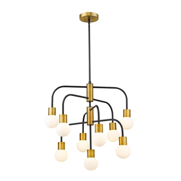 Z-Lite Neutra 9 Light Opal Glass Steel Chandelier in Matte Black and Brass