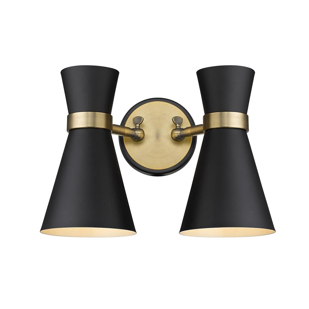 Soriano Matte Black and Brass Twin Light Wall Sconce