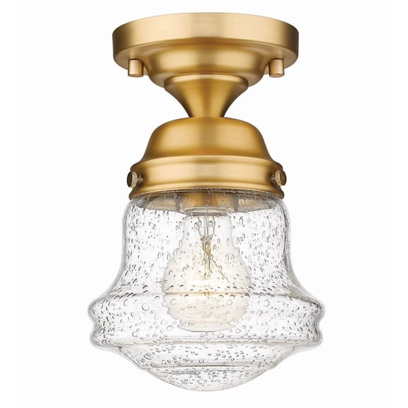 1 Light Flush Mount In Industrial Style-9 Inches Tall And 6 Inches Wide-Heritage Brass Finish-Clear Seedy Glass Color Z-Lite 736F1-Hbr