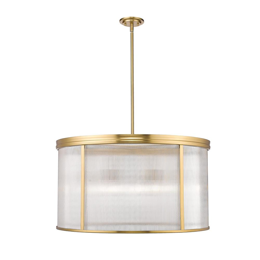 Modern Gold 9-Light Drum Chandelier with Ribbed Glass