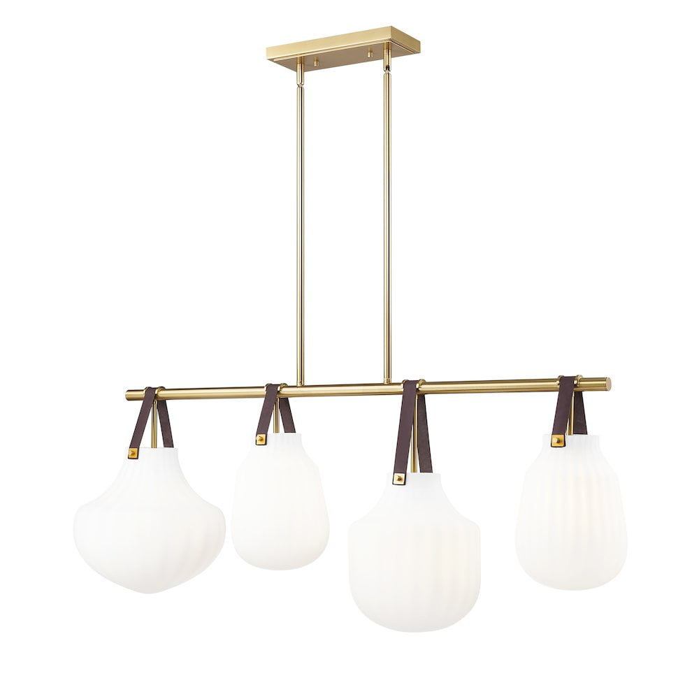 Modern Gold 4-Light Linear Chandelier with Glass Shades