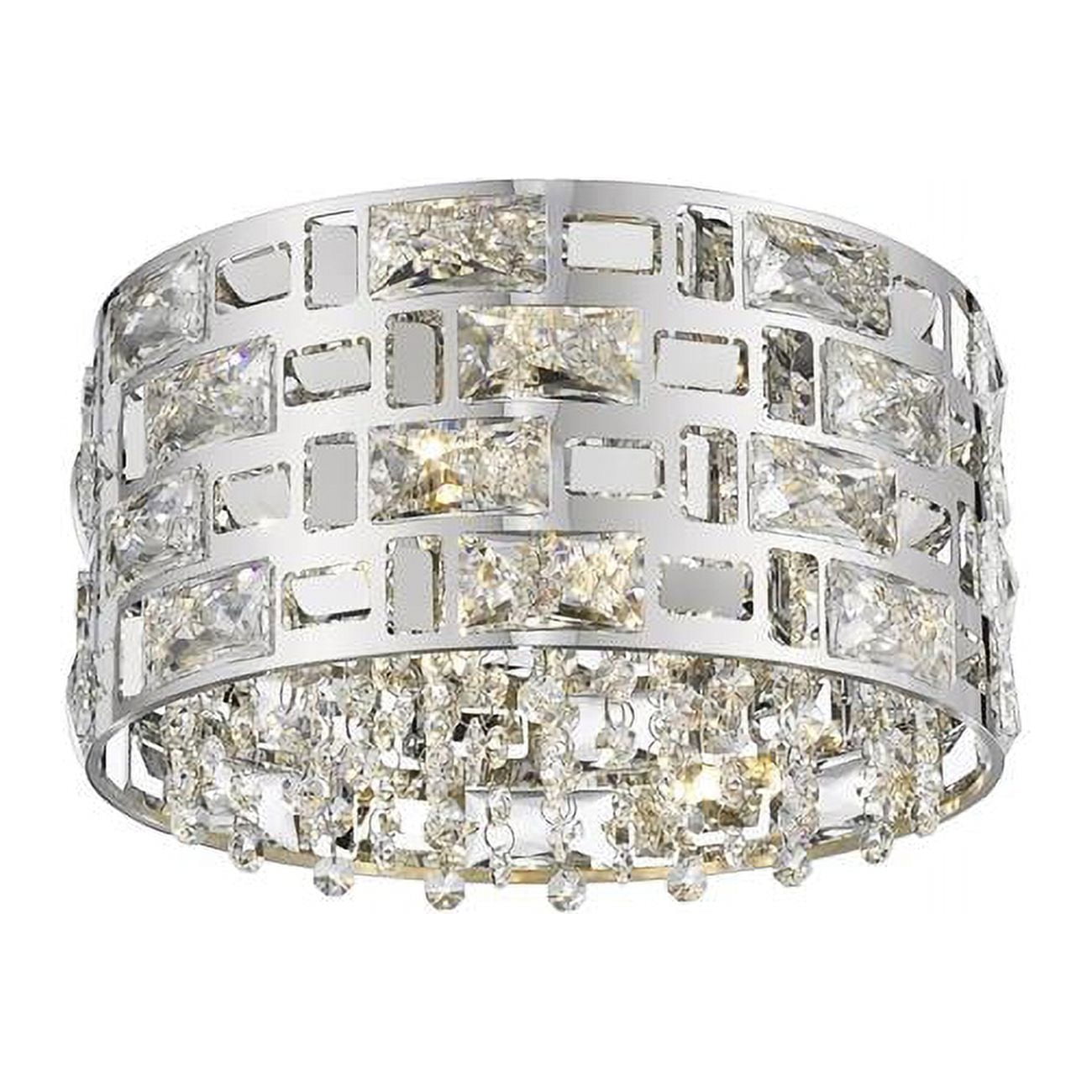 Contemporary Chrome and Crystal Drum Flush Mount Light
