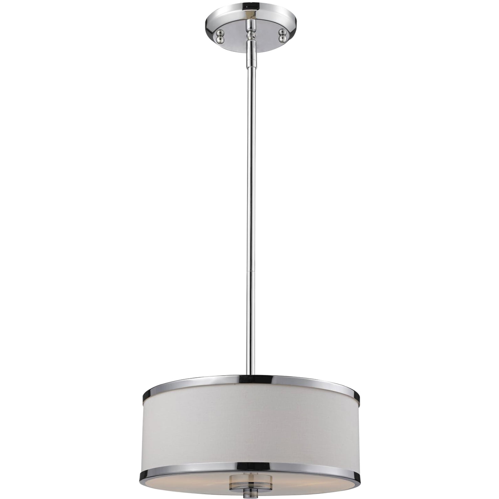 Chrome Drum Pendant Light with Glass Shade