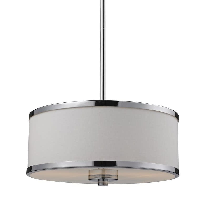 Chrome Drum Pendant Light with Glass Shade