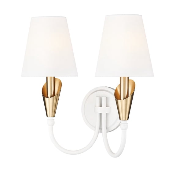 Z-Lite Claudelle 2 Light Wall Sconce in Textured White + Modern Gold color, Steel frame