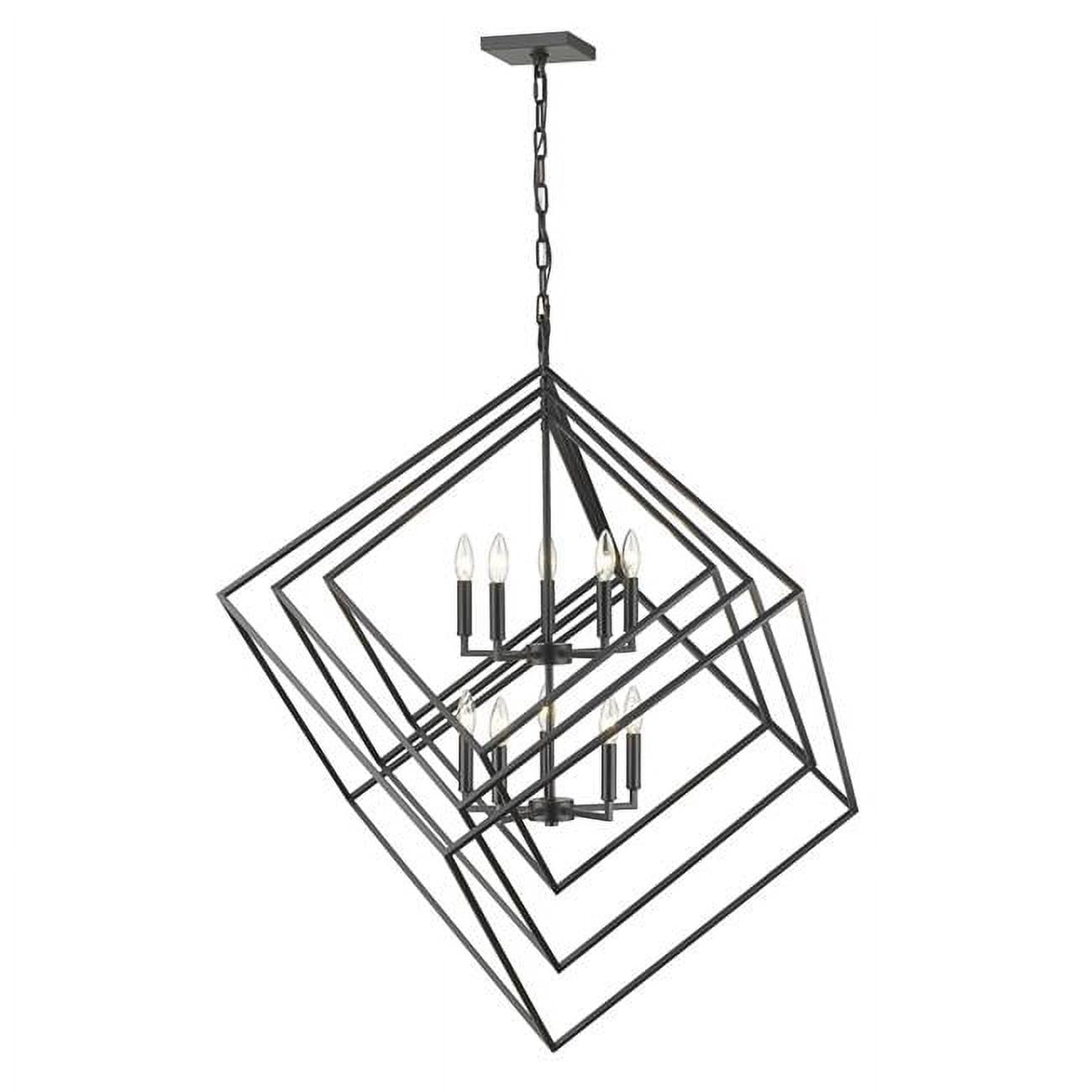 Matte Black Geometric 10-Light Chandelier