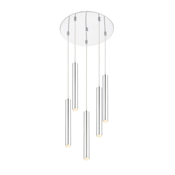 Z-Lite Forest 5 Light 14" Round Modern Steel LED Pendant in Chrome