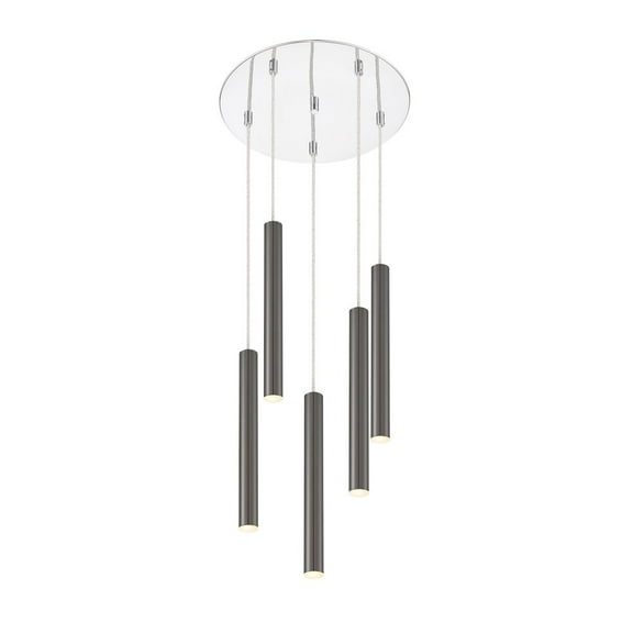 Z-Lite Forest 5 Light 14" Round Steel LED Pendant in Pearl Black and Chrome