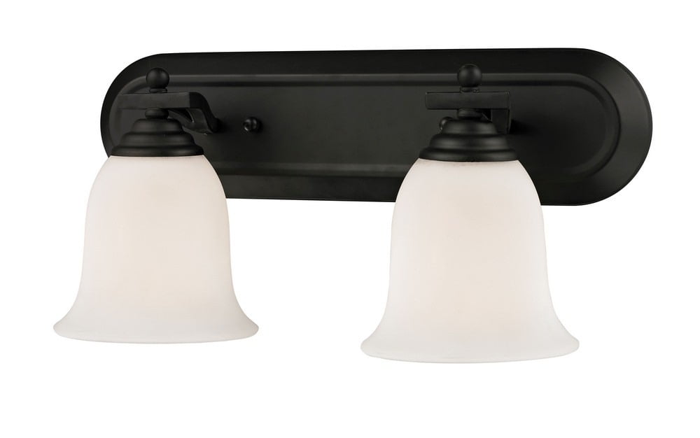 Matte Black and Opal Frosted 2-Light Vanity Fixture