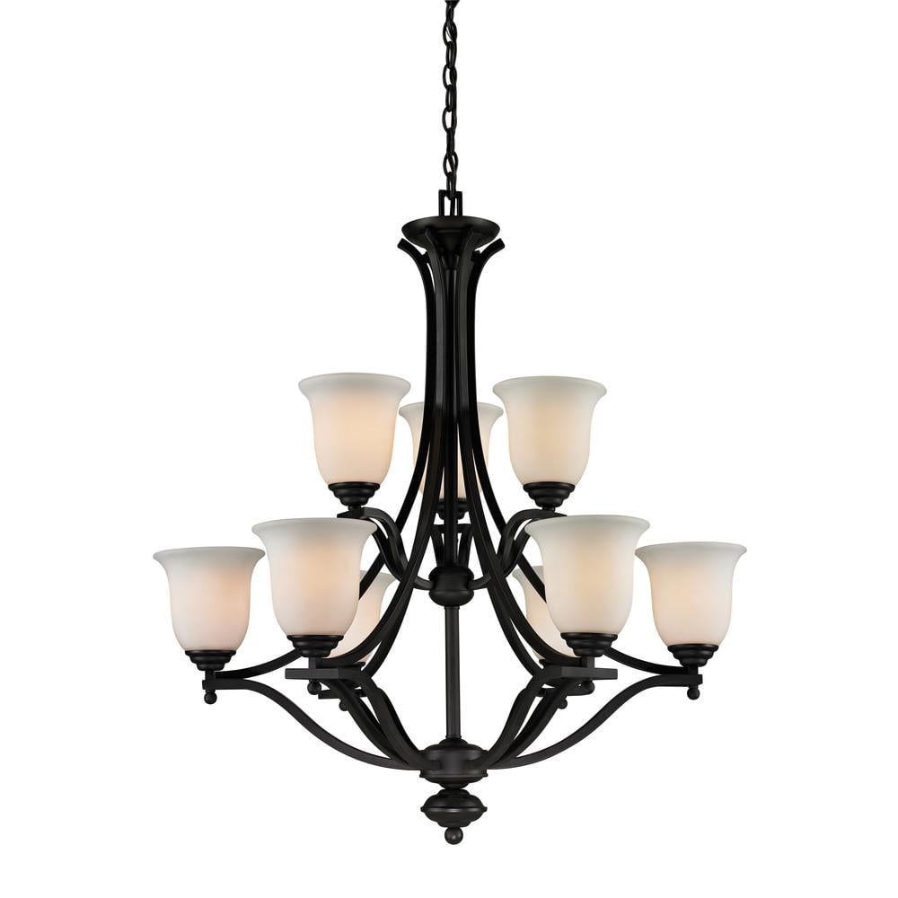 Matte Black Crystal Candle 9-Light Chandelier