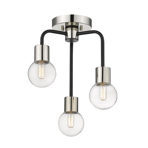 Z-Lite Neutra 3 Light Clear Glass Steel Semi Flush Mount in Black and Nickel