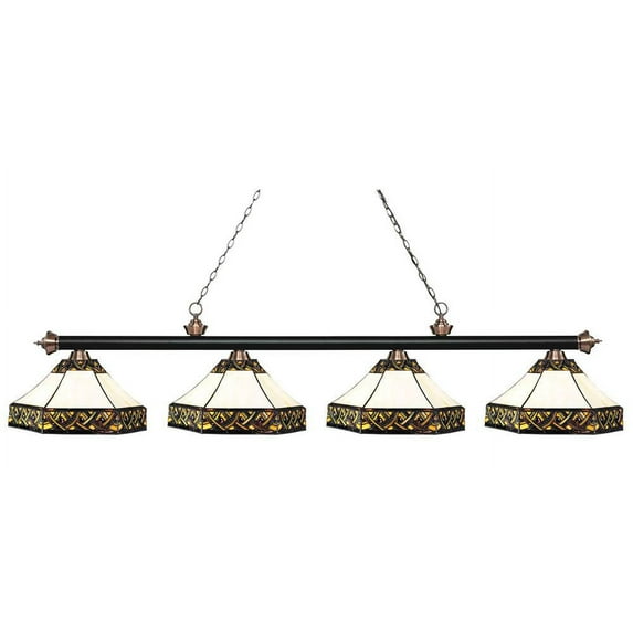 Z-Lite Riviera 4 Light Game Table Light in Multi-Coloured Tiffany